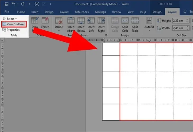 Xóa trang trong Word ở cuối bảng biểu bước 2