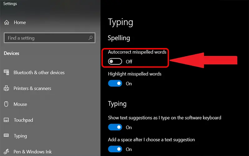 Do chế độ Autocorrect misspelled words