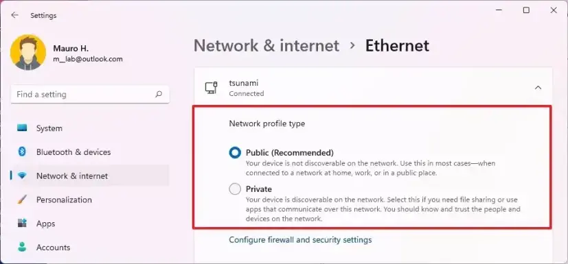 Trong phần Network profile type, bạn hãy chọn tùy chọn Private để kích hoạt tính năng chia sẻ máy in trên máy tính.