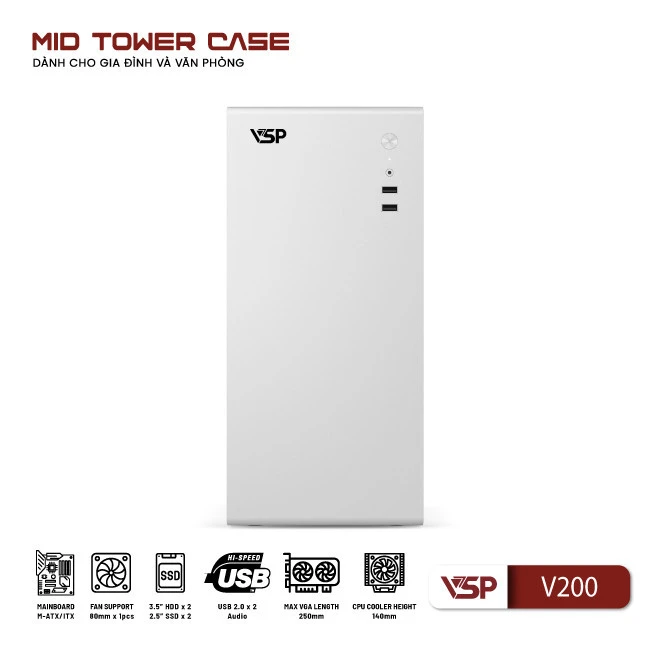 Vỏ Case Máy Tính VSP V200 - Đen, trắng