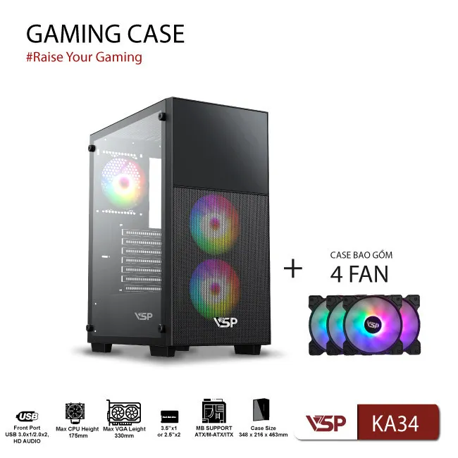 CASE VSP GAMING Mid Tower B709 - Black/White + 4Fans Led