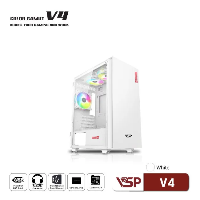V4-3 COLOR - Vỏ Case máy tính VSP V4 - Trắng Hồng Xanh