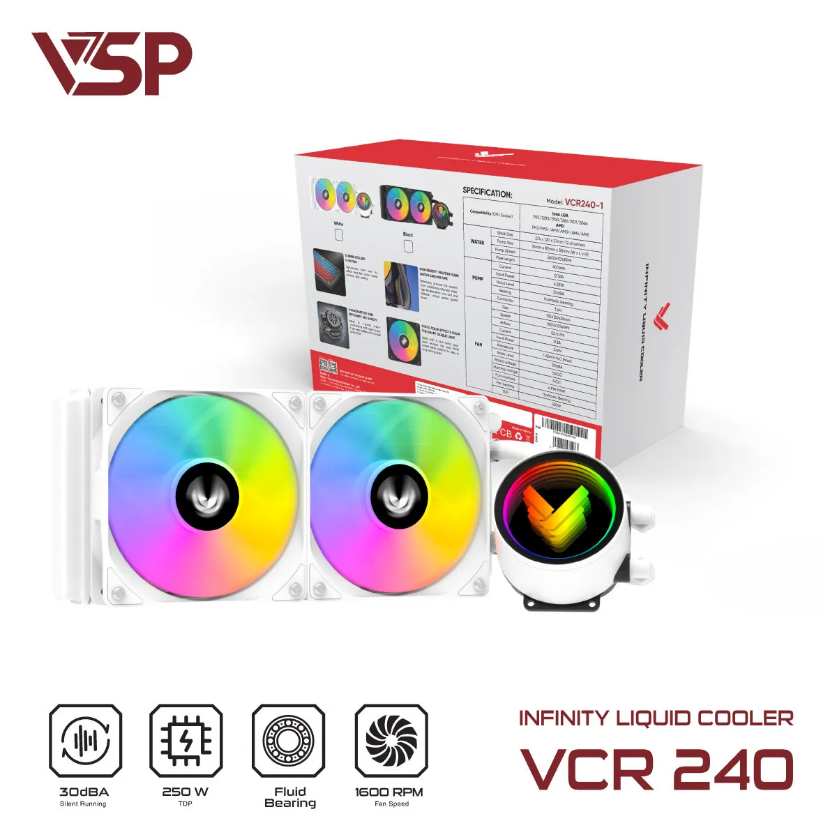 Tản nhiệt nước VSP Infinity Liquid Cooler VCR-240 Trắng