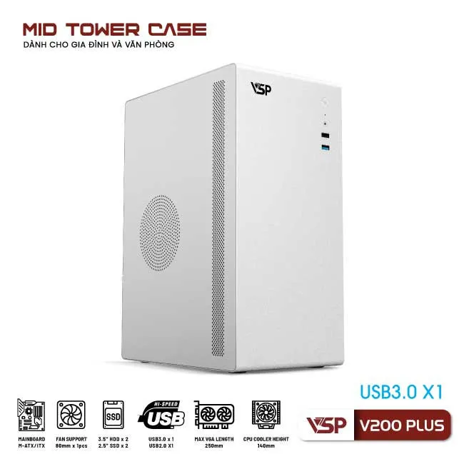 Vỏ Case Máy Tính VSP V200 Plus - Trắng
