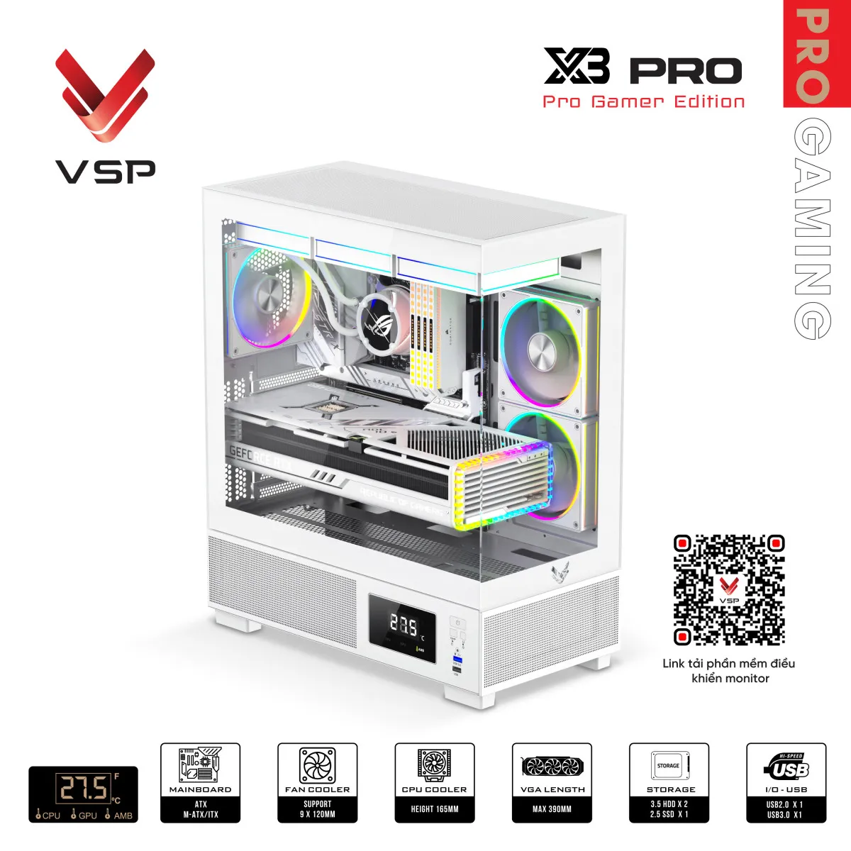 Vỏ Case Máy Tính Pro Gamer Edition X3 Pro Monitor White