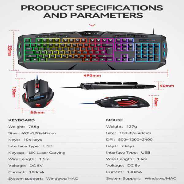 TF390 GAMING - Combo Keyboard + Mouse T-Wolf TF390 Gaming - 7
