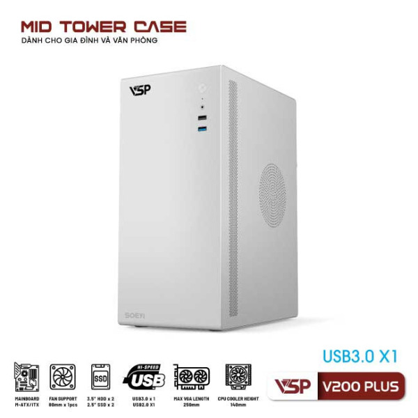 V200 PLUS - Vỏ Case Máy Tính VSP V200 Plus - Trắng - 3
