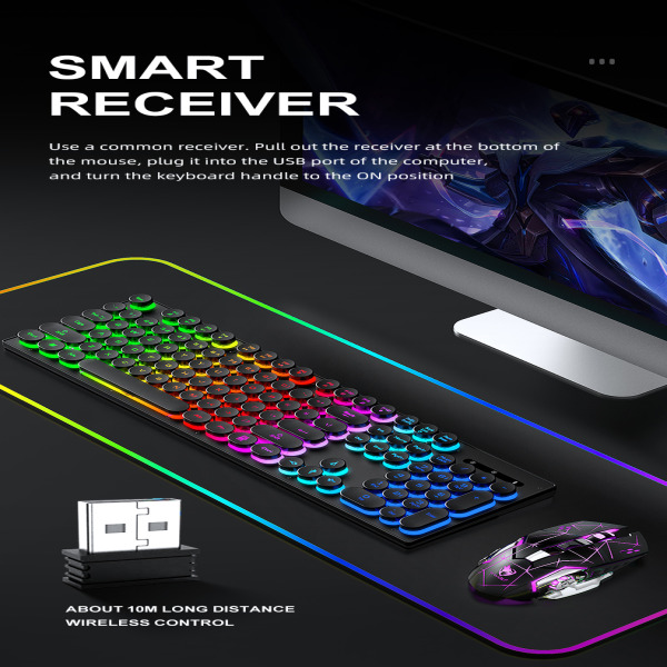 TF 380 - COMBO ko dây KB + MOUSE T-Wolf TF 380 tự sạc pin- Led 4 màu (, phím tròn , màu đen ) chính hãng - 5