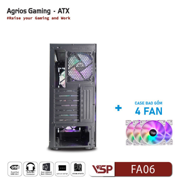 FA06 - Vỏ Case Máy Tính VSP Gaming FA06 - Trắng + 4Fans Led - 3