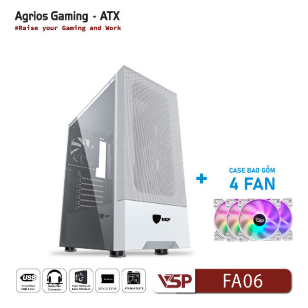 FA06 - Vỏ Case Máy Tính VSP Gaming FA06 - Trắng + 4Fans Led - 4