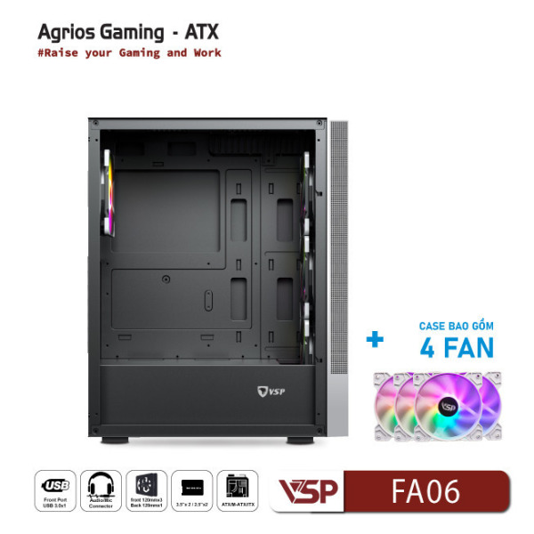 FA06 - Vỏ Case Máy Tính VSP Gaming FA06 - Trắng + 4Fans Led - 5