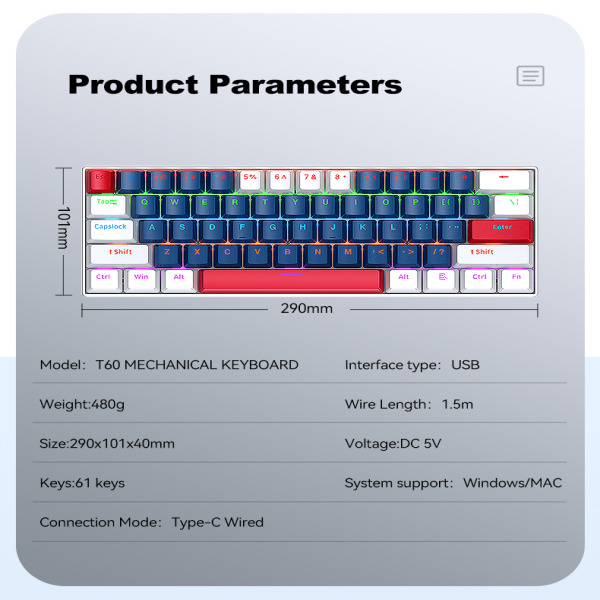 T60 - Bàn phím cơ T-Wolf T60 Blue Switch - 6