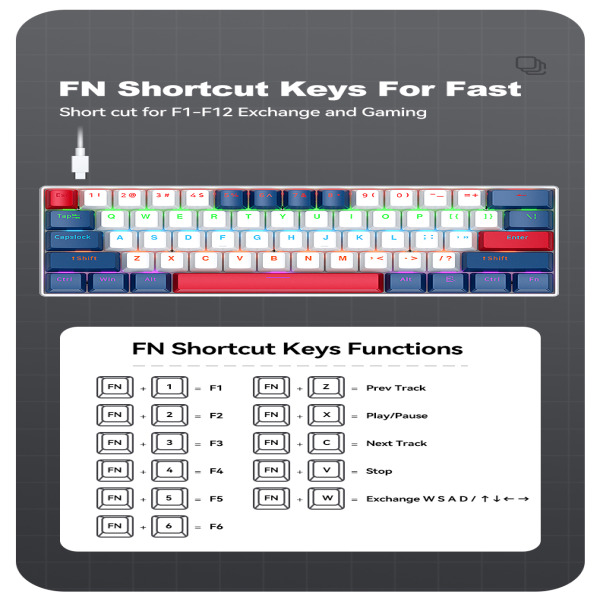 T60 - Bàn phím cơ T-Wolf T60 Blue Switch - 7