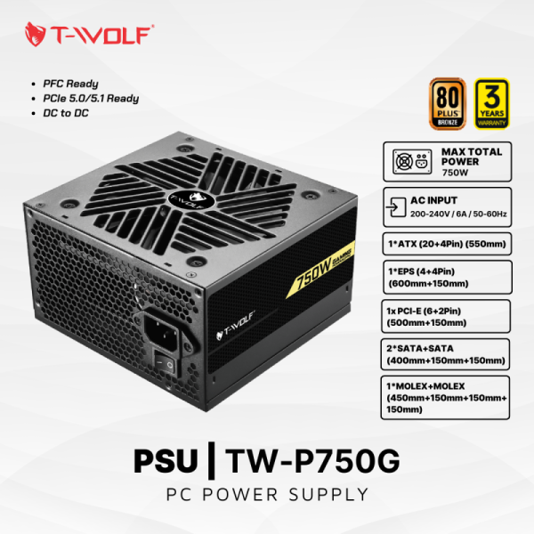 TW-P750G - NGUỒN CST T-WOLF TW-P750G (750W) 80 Plus Bronze - 7