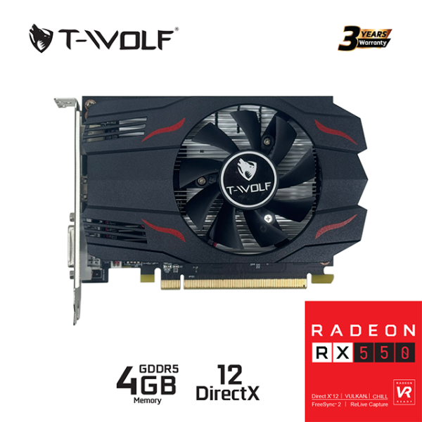 TW-RX550 - VGA T-WOLF TW-RX550 4G D5 (RX550 4GB GRRD5 128bit HDMI-DP-DVI 1Fan) - 2