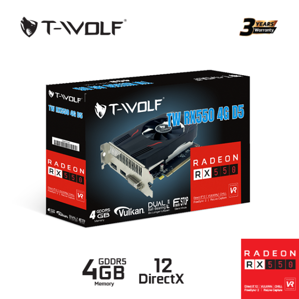 TW-RX550 - VGA T-WOLF TW-RX550 4G D5 (RX550 4GB GRRD5 128bit HDMI-DP-DVI 1Fan) - 4