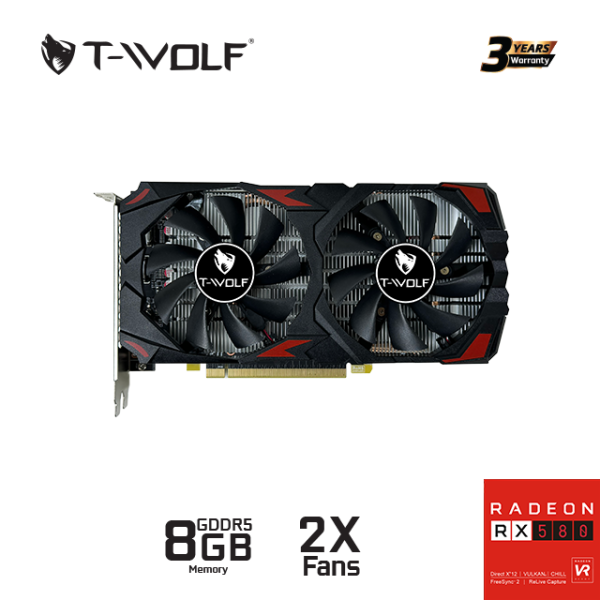 TW-RX580 - Card màn hình T-WOLF TW-RX580 8G D5 ĐEN (RX580 8GB GRRD5 256bit DP-HDMI-DP 2Fan - 3