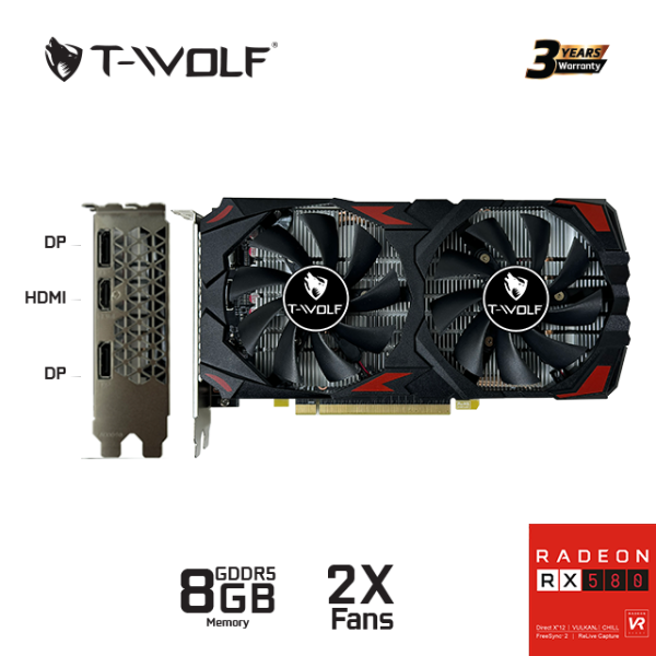 TW-RX580 - Card màn hình T-WOLF TW-RX580 8G D5 ĐEN (RX580 8GB GRRD5 256bit DP-HDMI-DP 2Fan - 4