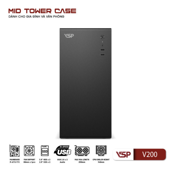 V200 - Vỏ Case Máy Tính VSP V200 - Đen, trắng - 2