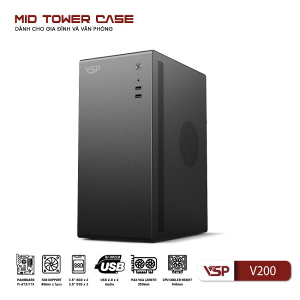 V200 - Vỏ Case Máy Tính VSP V200 - Đen, trắng - 4