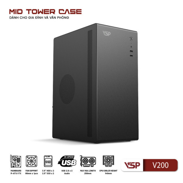 V200 - Vỏ Case Máy Tính VSP V200 - Đen, trắng - 5