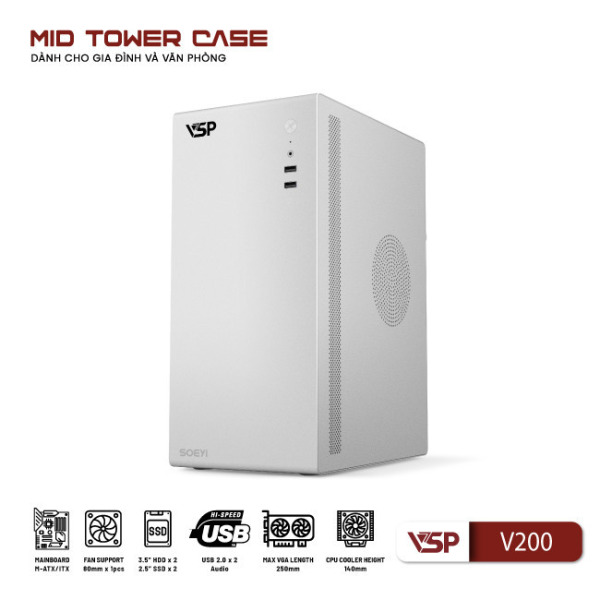V200 - Vỏ Case Máy Tính VSP V200 - Đen, trắng - 6