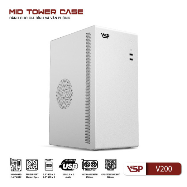 V200 - Vỏ Case Máy Tính VSP V200 - Đen, trắng - 7