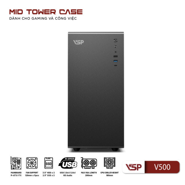V500 - Vỏ Case máy tính VSP V500 - Đen - 2