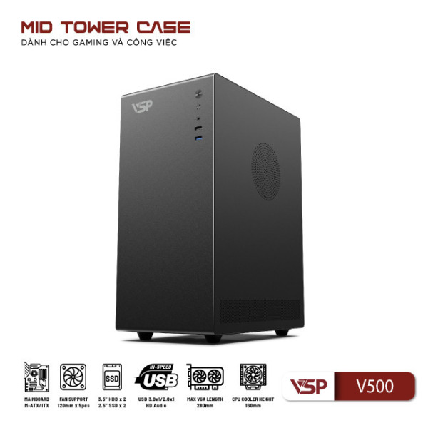 V500 - Vỏ Case máy tính VSP V500 - Đen - 3