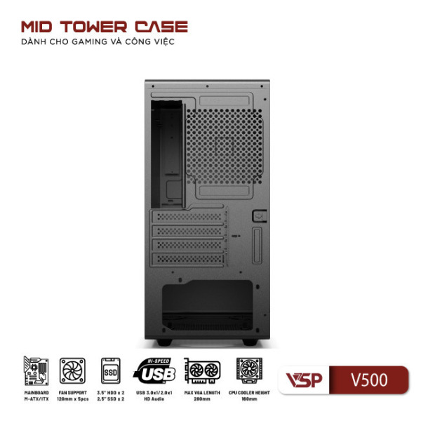 V500 - Vỏ Case máy tính VSP V500 - Đen - 4