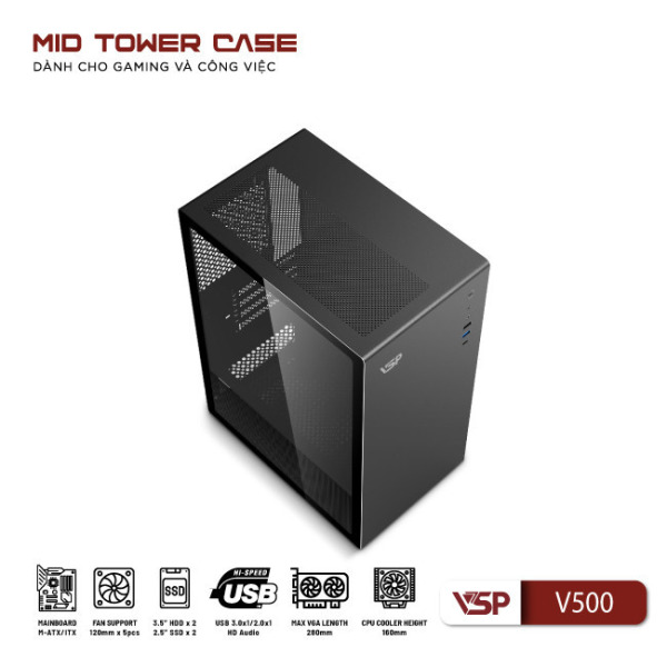 V500 - Vỏ Case máy tính VSP V500 - Đen - 5