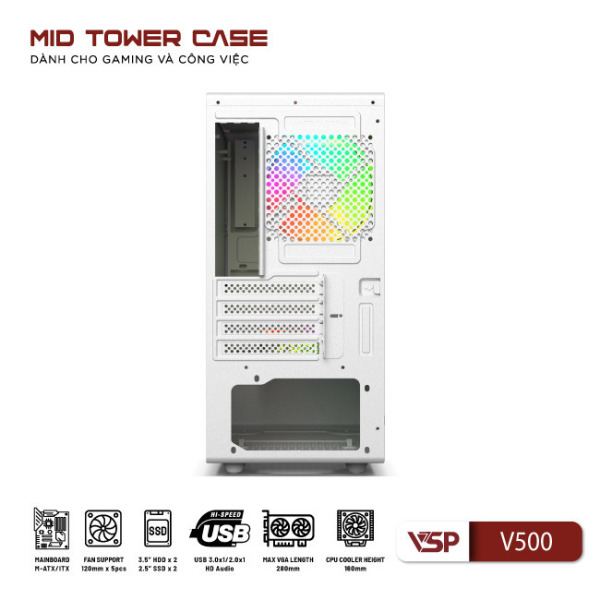 V500-TRắNG - Vỏ Case máy tính VSP V500 - Trắng - 4