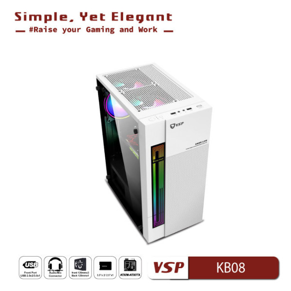KB08 - Vỏ Case Máy Tính VSP - Esport gaming KB08 - Trắng - 2