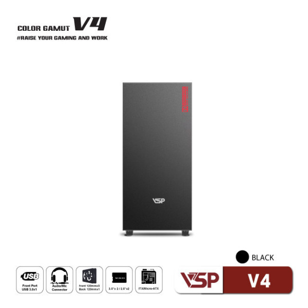 V4-ĐEN - Vỏ Case máy tính VSP V4 - Đen - 2