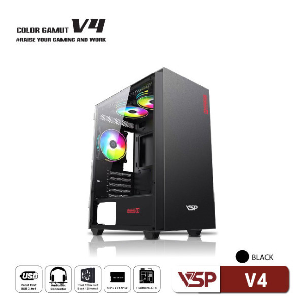 V4-ĐEN - Vỏ Case máy tính VSP V4 - Đen - 3