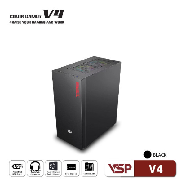 V4-ĐEN - Vỏ Case máy tính VSP V4 - Đen - 4