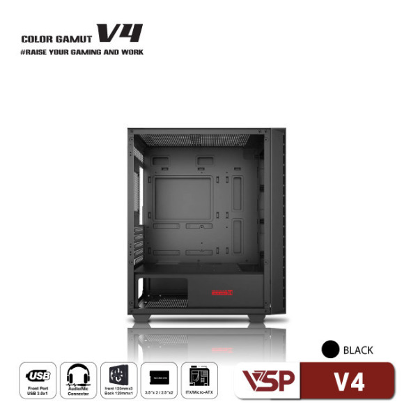 V4-ĐEN - Vỏ Case máy tính VSP V4 - Đen - 5