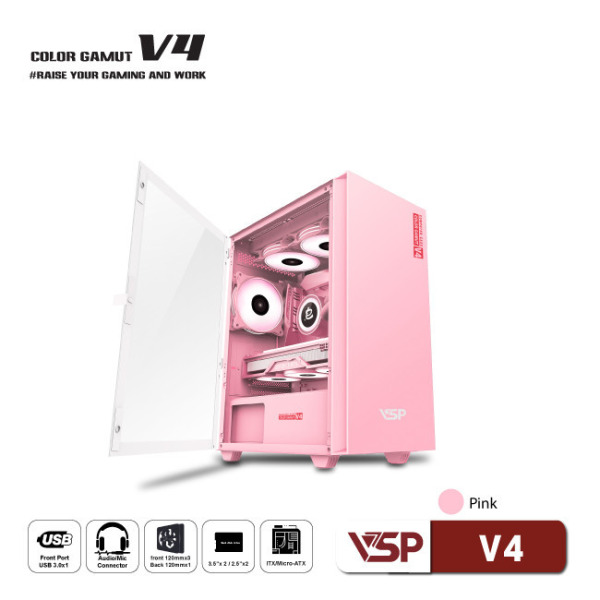 V4-3 COLOR - Vỏ Case máy tính VSP V4 - Trắng Hồng Xanh - 2