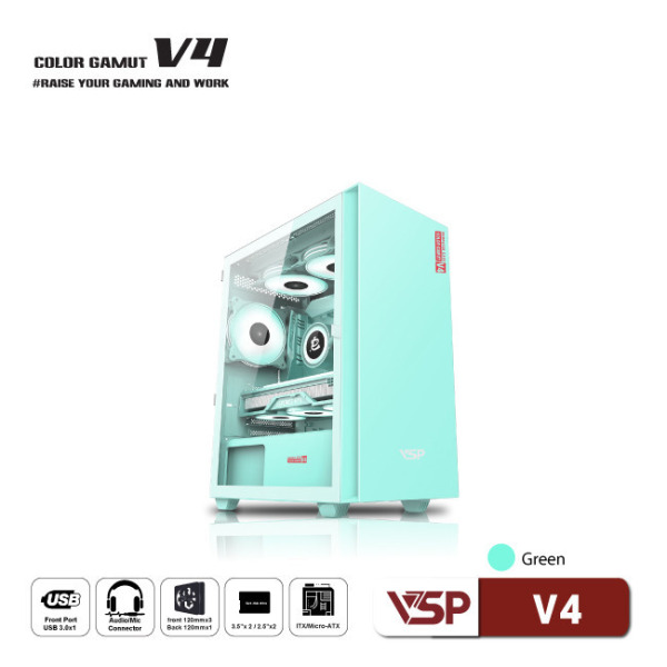 V4-3 COLOR - Vỏ Case máy tính VSP V4 - Trắng Hồng Xanh - 3