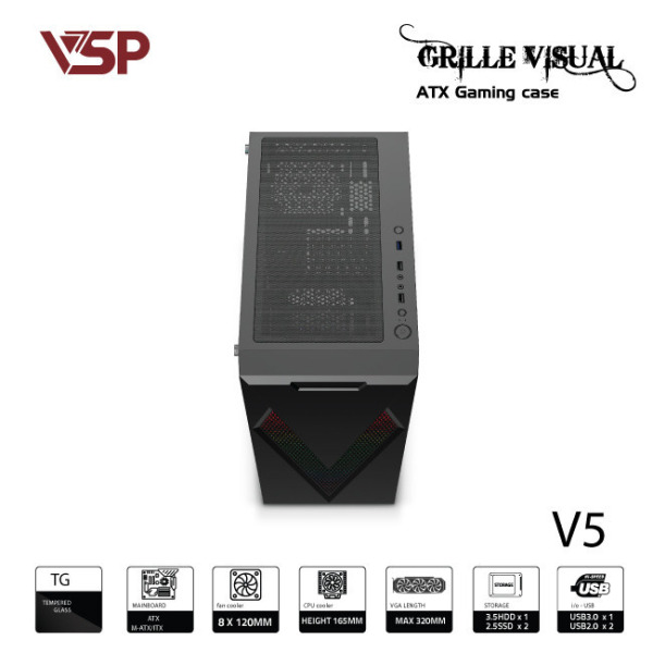 V5-ĐEN - Vỏ Case máy tính VSP V5 - Đen - 2