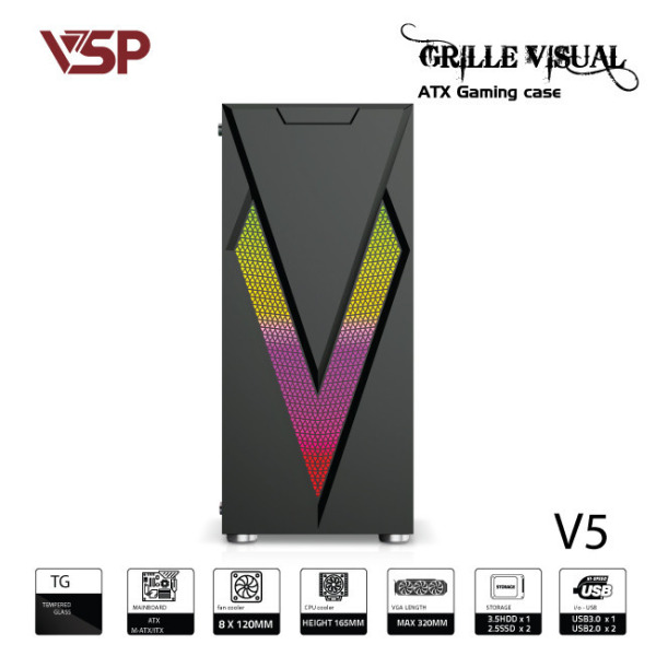 V5-ĐEN - Vỏ Case máy tính VSP V5 - Đen - 3
