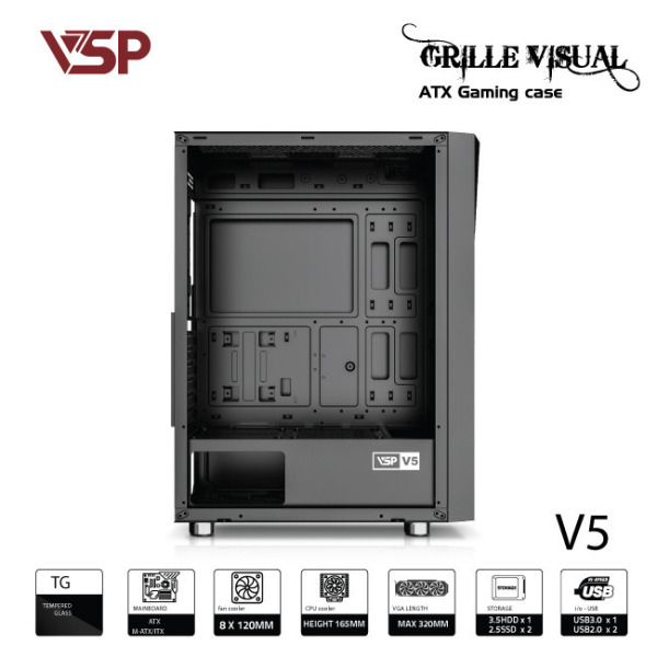 V5-ĐEN - Vỏ Case máy tính VSP V5 - Đen - 4