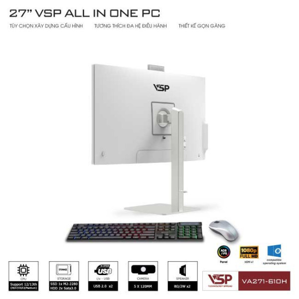 VA271-610H - Máy tính để bàn VSP All in One VA271-610H (Trắng 27inch FHD 60Hz) - 2