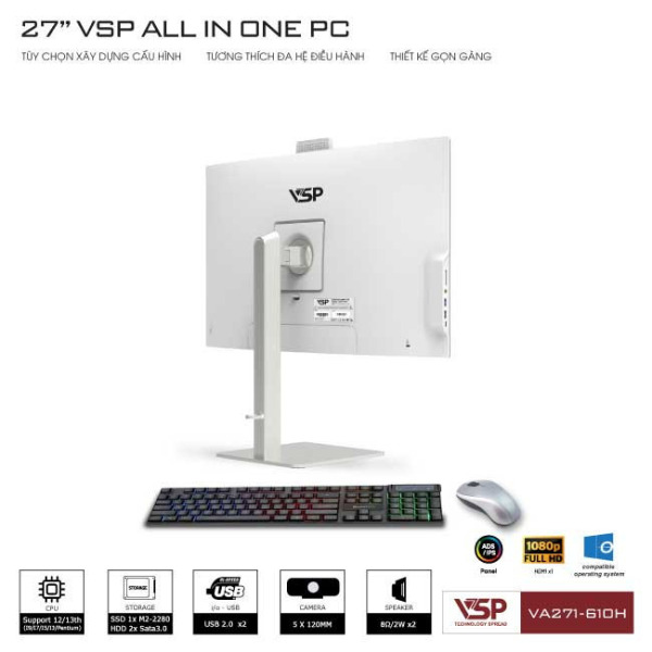 VA271-610H - Máy tính để bàn VSP All in One VA271-610H (Trắng 27inch FHD 60Hz) - 3