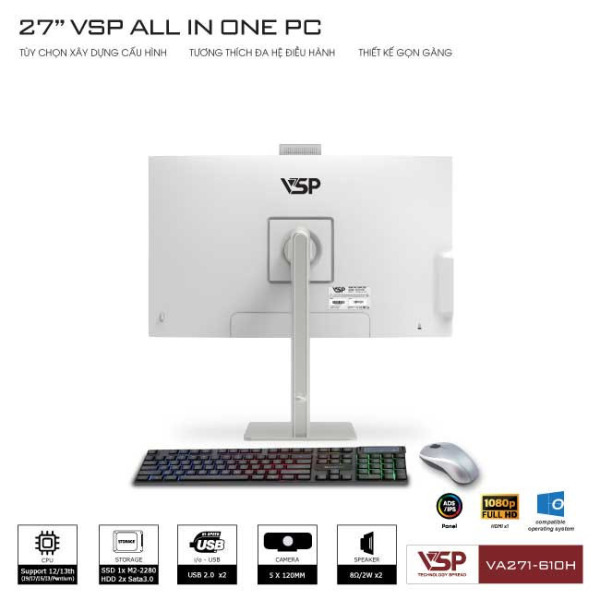 VA271-610H - Máy tính để bàn VSP All in One VA271-610H (Trắng 27inch FHD 60Hz) - 4