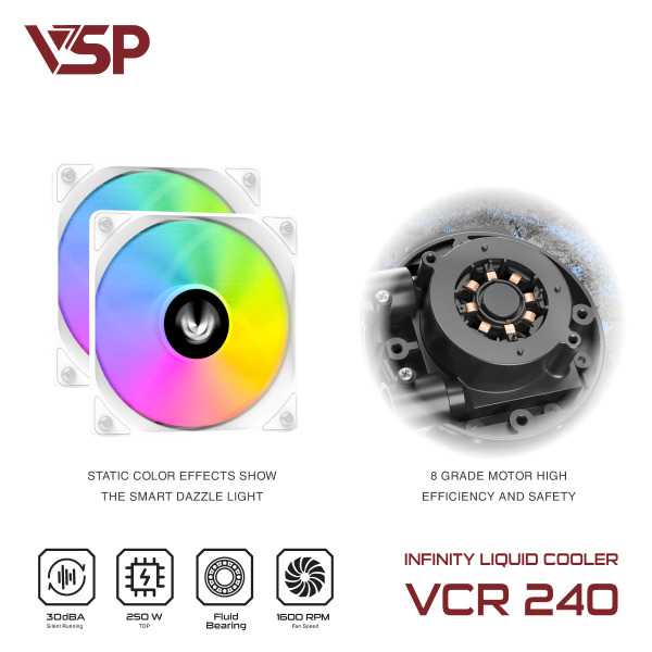 VCR-240 TRắNG - Tản nhiệt nước VSP Infinity Liquid Cooler VCR-240 Trắng - 4