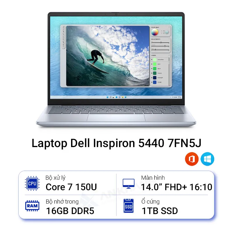 Laptop Dell Inspiron 14 5440 7FN5J (Core 7 150U/ 16GB/ 1TB SSD/ 14 inch FHD+/ Win 11/ Office/ Vỏ nhôm/ 1Y)