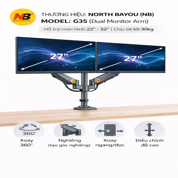 G35 - Giá Đỡ 2 Màn Hình NORTH BAYOU G35 (22-32 INCH) - 2