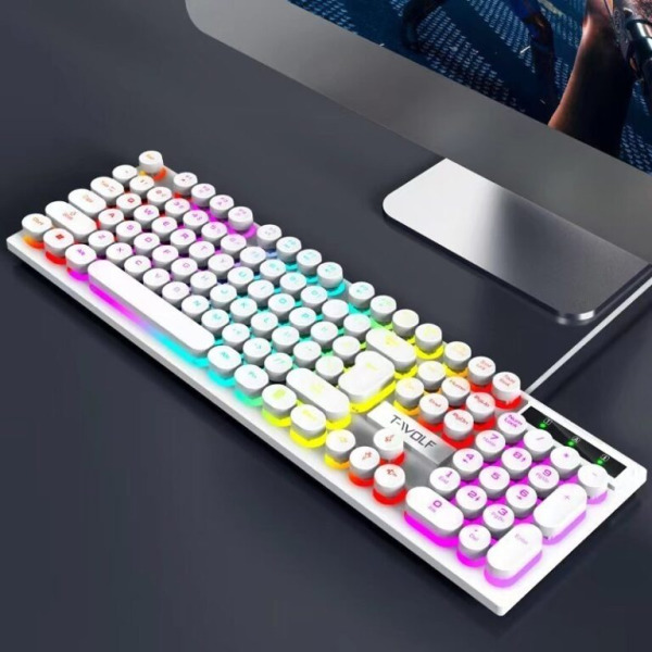 T-WOLF T80 - KEYBOARD T-Wolf T80 Giả cơ, Phím tròn Usb Led ( màu đen- trắng – hồng ) - 2