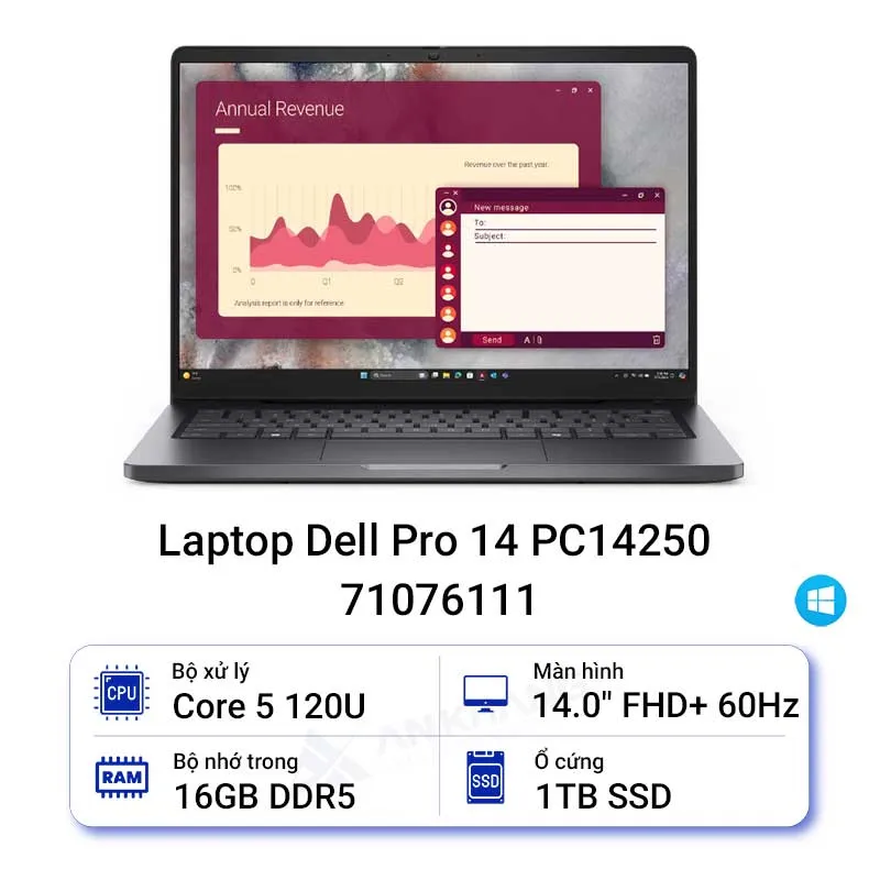 Laptop Dell Pro 14 PC14250 71076111 (Intel Core 5 120U | 16GB | 1TB | Intel Graphics | 14 inch FHD+ | Win 11 Home)